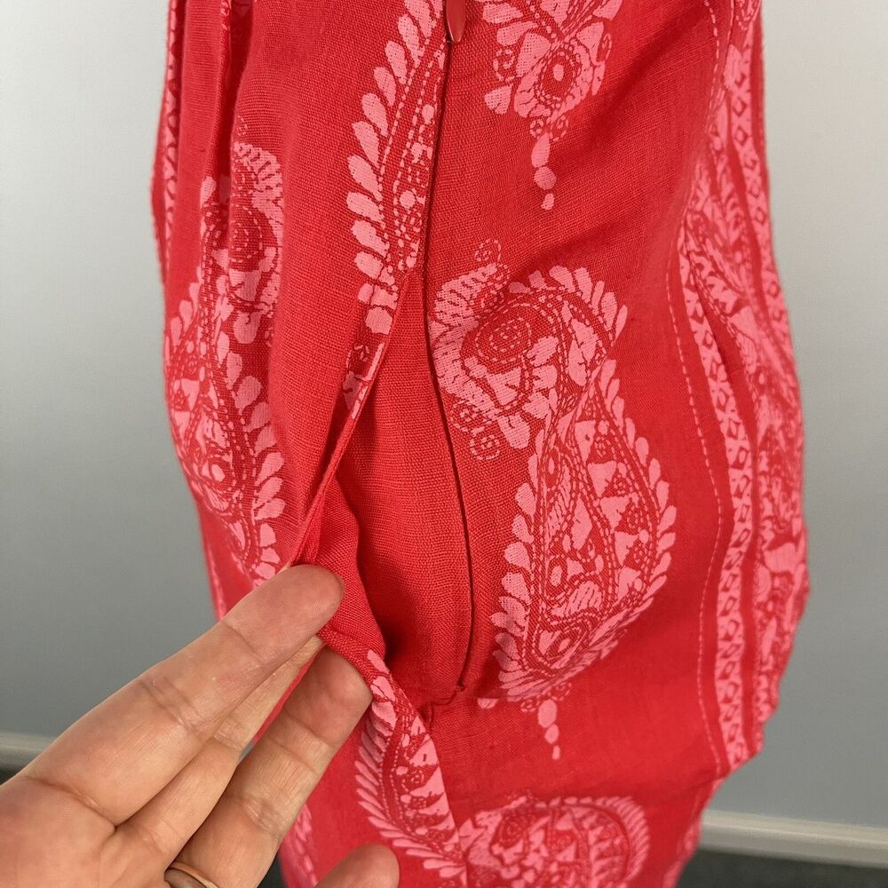 Free People Linen Blend Wide Leg Jumpsuit 0 Red Paisley Cottage Boho Festival - Picture 9 of 15